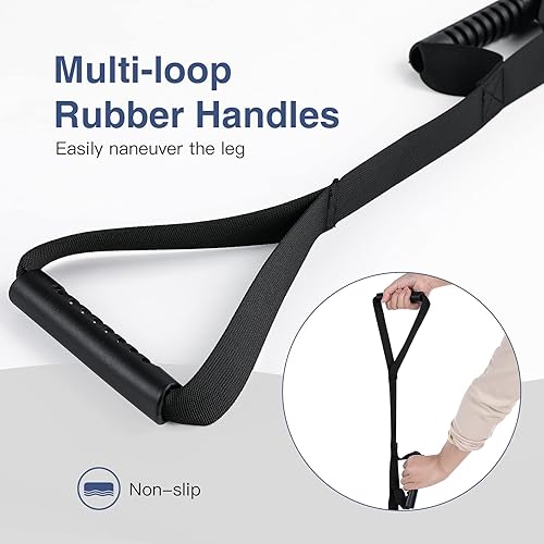 Multi-Loop Leg Lifter Strap 42 in Rigid Hand Strap Padded Foot Loop with 3 Hand Grips Aid Device for Recovering Getting in and Out of Bed, Couch, Car and Wheelchair - for Adults,Elderly Women and Men