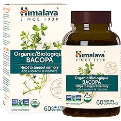Himalaya Organic Bacopa Monnieri Brahmi, Nootropic Brain Supplement Booster for Mental Sharpness, Focus, Memory, and Cognitive Wellness, 750 mg, 60 Caplets, 2 Month Supply