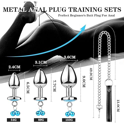 Metal Bell Anal Plug Heart Shape Crystal Butt Plug with Traction Chain Tame Games Anus Expander Toys Private Good for Couples Crystal Heart Buttplug Stainless Steel Leash Chain Anal Plug-Bule