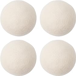 Wool Dryer Balls,Natural Fabric Softener 100% Organic Premium XL New Zealand Wool,Reusable,Reduces Clothing Wrinkles and Baby Safe, Saving Energy & Time 4 Count Pack of 1
