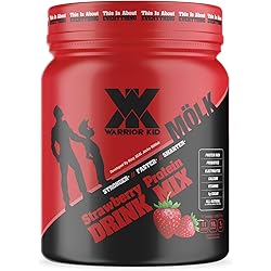 Warrior Kid Strawberry Protein Drink Mix for Kids - 100% Grass-Fed Whey Protein - All-Natural Protein Shake with Probiotics and Electrolytes - 1g Sugar Sweetened with Monk Fruit - 1 Pound