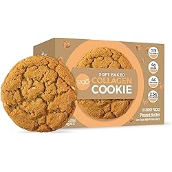 321glo Collagen Protein Cookies, Soft-Baked Cookies, Low Carb and Keto Friendly Treats for Women, Men, and Kids 6-PACK, Peanut Butter