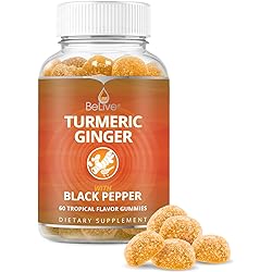 BeLive Turmeric Curcumin with Black Pepper & Ginger - 60 Gummies I Turmeric and Ginger Supplement for Immune Support, Healthy Skin and Fights Inflammation, Vegan Joint Supplement - Tropical Flavor