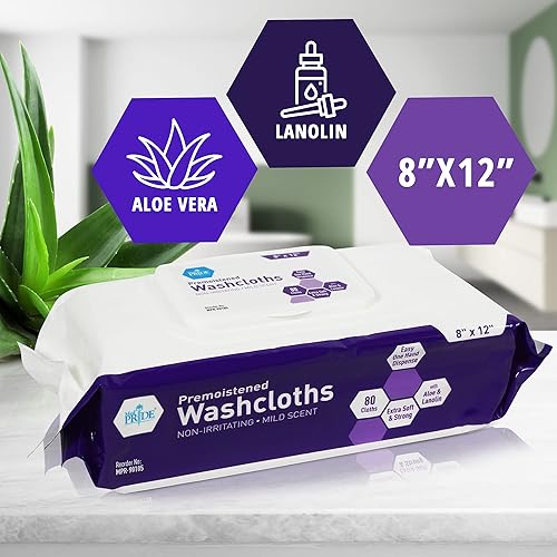 Medpride Disposable Premoistened Washcloths - Non Irritating Adult Cloth Wipes With Aloe Vera & Lanolin For Sensitive Skin- 8” x 12” Extra Soft Multipurpose Cleansing Incontinence Wipes- 80 Cloths