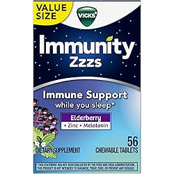 Vicks Immunity Zzzs Immune Support While You Sleep, 56 Chewable Tablets, with Elderberry, Zinc and Melatonin