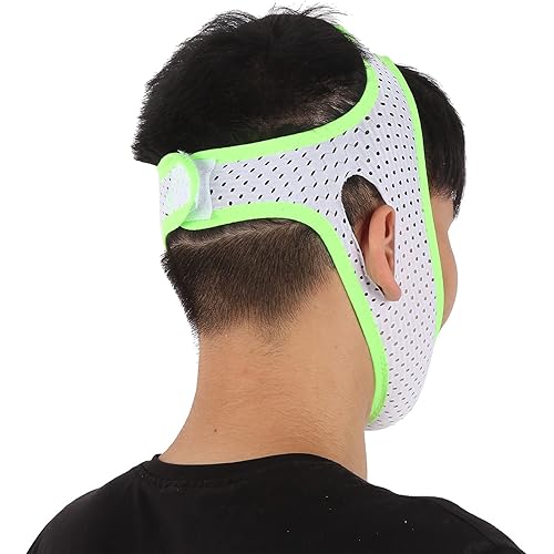 Summer Mesh V Face Belt, Anti Snoring Strap with Chin Rest Facial Slimming Mesh Anti‑Snoring Chin Strap for Bedroom Apartment for Summer Sleep for Men WomenFluorescent green edging