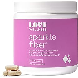 Love Wellness Sparkle Fiber Supplement for Gut Health, 90 Capsules - Beauty Fiber Pills for Sparkling Skin, Bloating Relief & Weight Management - Psyllium Husk Powder Fiber & Digestive Enzymes