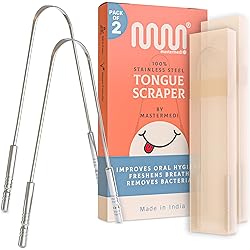 2 Pack Tongue Scraper with Travel Case, Bad Breath Treatment for Adults & Kids, Medical Grade 100% Stainless Steel Tongue Scrapers for Oral Care, Easy to Use Tongue Cleaner for Hygiene