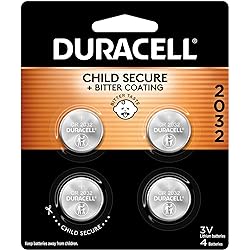 Duracell CR2032 3V Lithium Battery, Child Safety Features, 4 Count Pack, Lithium Coin Battery for Key Fob, Car Remote, Glucose Monitor, CR Lithium 3 Volt Cell