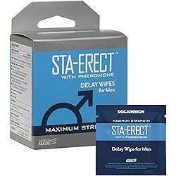 Doc Johnson Sta-Erect - Delay Wipes for Men with Pheromone - 10 Pocket-Sized Single-Use Disposable Wipes for Easy Application