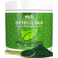 MAJU's Spirulina Powder, Microcystin Free, USA Grown, Non-Irradiated, Non-GMO, Preferred to Chlorella, Pesticide-Free, Preferred to Organic Hawaiian & Blue Algae, Pure Vegan Green Protein