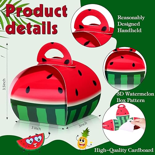 36 Pieces Watermelon Candy Treat Box Fruit Party Favors Goodie Boxes 3D Large Watermelon Gift Boxes Watermelon Party Decorations Supplies for Summer Themed Birthday Baby Shower Wedding Pool Party