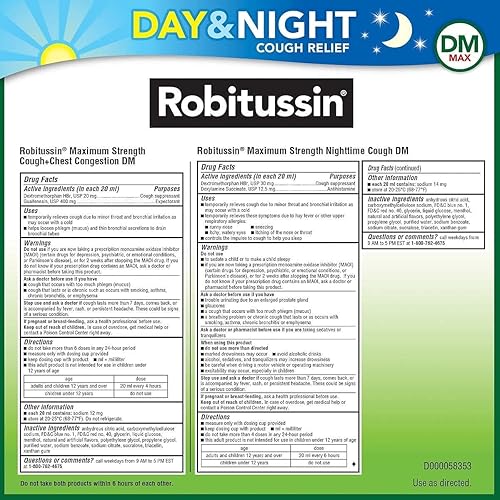 Robitussin DM Max Cough and Chest Congestion Day and Night,3 Bottles 20 oz