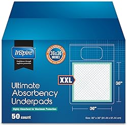 Inspire Extra Large Super Absorbent Bed Pads for Incontinence Disposable 36 x 36 Inches | Ultra Thick and Absorbent Polymer Incontinence Bed Pads and Bed Liner Chucks Pads Disposable Puppy Pads Large