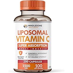 Liposomal Vitamin C Capsules 200 Pills 1500mg Buffered High Absorption VIT C, Immune System & Collagen High Dose Fat Soluble Support Ascorbic Acid Supplement, Natural Vegan