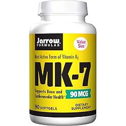 Jarrow Formulas MK-7 90 mcg - Bioactive Form of Vitamin K2-90 Servings Softgels - Support to Build Strong Bones & Cardiovascular Health - Dietary Supplement - Gluten Free