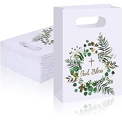 60 Pack Cross Paper Gift Bags Religious Party Favor Gift Bags God Bless Treat Paper Bags for Christenings, First Communions, Weddings, Confirmations or Other Religious Occasions