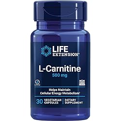 Life Extension L-Carnitine 500 mg - L-Carnitine tartrate Amino Acid Supplement Pills for Memory, Energy Production & Metabolism Boost - Non-GMO, Gluten-Free, Vegetarian - 30 Capsules