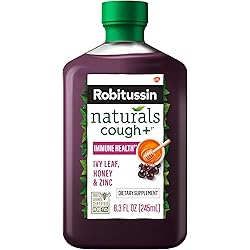 Robitussin Naturals Cough Relief Plus Immune Health Dietary Supplement for Adults, Honey, Ivy Leaf, Zinc and Elderberry Cough Syrup, Natural Honey Flavor - 8.3 Oz Bottle