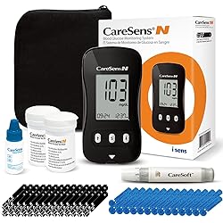 CareSens N Blood Glucose Monitor Kit with 100 Blood Sugar Test Strips, 100 Lancets, 1 Blood Glucose Meter, 1 Lancing Device, Travel Case for Diabetes Testing Kit Auto-Coding Glucometer kit with 1 Control Solution