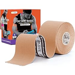 OK TAPE Kinesiology Tape, Basic Original Cotton Elastic Athletic Tape for Support and Recovery, Sports Tape Therapeutic Pain Relief, 2in×16.4ft Uncut Roll - Beige
