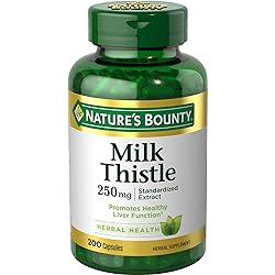 Nature's Bounty Milk Thistle Capsules, Herbal Supplement, 250 mg per Serving, 200 Count