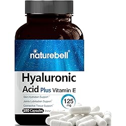 NatureBell Hyaluronic Acid with Vitamin E, 125mg,180 Capsules, Supports Antioxidant, Skin Hydration and Joints Lubrication, No GMOs