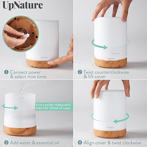UpNature Essential Oil Diffuser for Large Room, 300ml Aromatherapy Diffuser Cool Mist Ultrasonic Diffuser , up to 12hrs of Continuous Aroma with Auto- ShutOff - 7 LED Light Colors