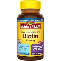 Nature Made Maximum Strength Biotin 5000 mcg, Dietary Supplement may help support Healthy Hair, Skin & Nails, 120 Softgels