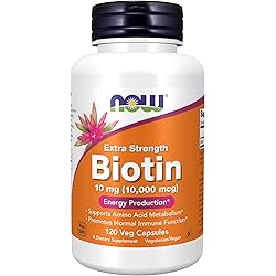 NOW Supplements, Biotin 10 mg 10,000 mcg, Extra Strength, Energy Production, 120 Veg Capsules