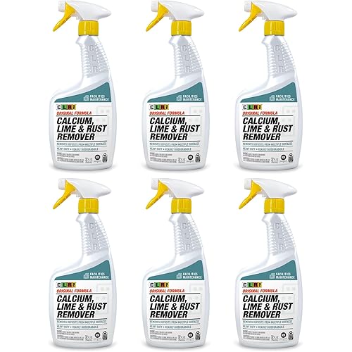 CLR PRO Calcium, Lime & Rust Remover - Quickly Removes Calcium and Lime Deposits, Stubborn Rust Stains, and Household Hard Water Deposits - 32 Ounce Spray Bottle 32 Ounce Pack of 6