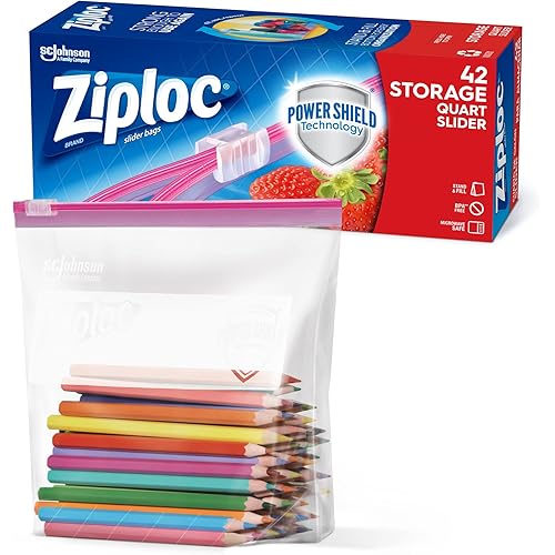 Ziploc Quart Food Storage Slider Bags, Power Shield Technology for More Durability, 42 Count
