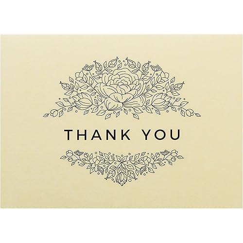 Thank You Cards | Cream - Set of 24 | 4 x 5.5 inches | Seafoam Blue Envelopes | Elegant Flower Design | Blank on the Inside | Perfect for Birthdays, Showers, Weddings, Business