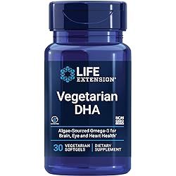 Life Extension Vegetarian DHA - Algae Plant Based Omega3 Fatty Acid DHA Supplements Pills for Eye, Brain & Heart Health Support for Adult and Kids - Gluten-Free, Vegetarian, Non-GMO - 30 Softgels