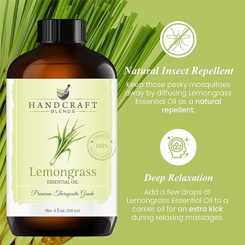 Handcraft Lemongrass Essential Oil - 100% Pure and Natural - Premium Therapeutic Grade with Premium Glass Dropper - Huge 4 fl. Oz