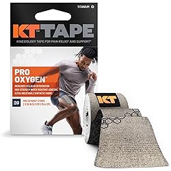 KT Tape Pro Oxygen, Synthetic Kinesiology Athletic Tape with Celliant Technology, 20 Count, 10” Precut Strips, Titanium, 10 20 Count