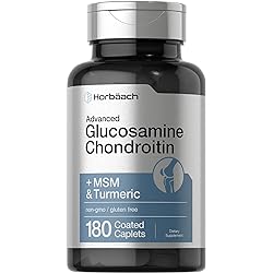 Glucosamine Chondroitin | Plus MSM & Turmeric | 180 Coated Caplets | Non-GMO, Gluten Free Supplement | by Horbaach