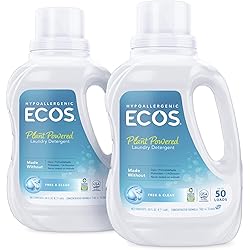 ECOS Hypoallergenic Liquid Laundry Detergent, Free & Clear, 100 loads, 50oz Bottle by Earth Friendly Products Pack of 2 9764136C