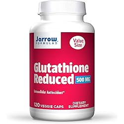 Jarrow Formulas Glutathione Reduced 500 mg - 120 Veggie Caps - Pharmaceutical Grade Glutathione - Intracellular Antioxidant - Bolsters Regeneration of Vitamin C & E Levels in Body - 120 Servings