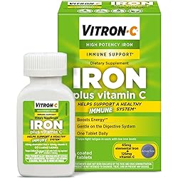Vitron-C High Potency Iron Supplement, Immune Support, 125mg Vitamin C, 60 Count