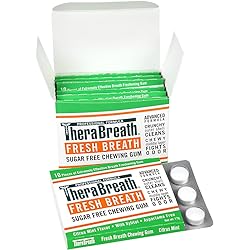 TheraBreath Fresh Breath Chewing Gum with ZINC, Citrus Mint Flavor, 10 Count Pack of 6