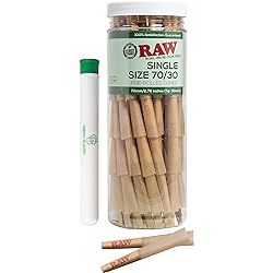 RAW Cones Single Size Dogwalker: 50 Pack - Mini Pre Rolled Cones Shorter Than 1 14 Size 7030 Classic Rolling Papers & Tips Includes GB Tube