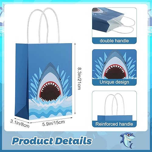 Nezyo 12 Piece Shark Paper Tote Bags Shark Treat Candy Bag Party Favor Bags with Handle Christmas present Bag for Shark Birthday Party Supplies Baby Shower Decorations