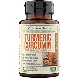 Organic Turmeric Curcumin 1400mg with BioPerine Black Pepper Extract & Organic Turmeric Powder with Turmeric Extract 95% curcuminoids. Joint Support, Healthy Inflammatory Response 60 Capsules