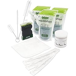 Ooze Resolution Glass Cleaner Spotless Cleaning Kit 3 Gel Packs, Caps, Cotton Swabs, Wire Brush Cleaners Liquid Cleaning Solution - Glass Plugs - Cotton Cleaning Swabs - Glass Cleaning Brush