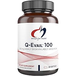Designs for Health Q-Evail 100 - 100mg CoQ10 Highly Bioavailable Ubiquinone - Coenzyme Q10 with MCT Mixed Tocopherols to Promote Superior Absorption - Non-GMO 60 Softgels