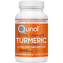 Turmeric Curcumin Capsules, Qunol with Ultra High Absorption 1500mg, Joint Support Supplement, Extra Strength Tumeric, Vegetarian Capsules, 2 Month Supply, 180 Count Pack of 1