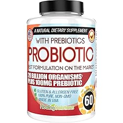 Probiotics 20 Billion CFU Plus 100mg Prebiotic Fiber, Digestive Enzyme Support, Probiotic Supplement for Women and Men, Advanced Digestive Gut Health, 60 Capsules