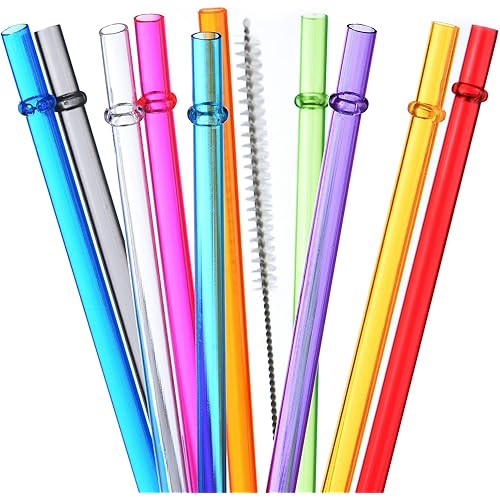ALINK 10.5 in Long Rainbow Colored Reusable Tritan Plastic Replacement Straws for 20 OZ 30 OZ Tumblers, Set of 10 with Cleaning Brush