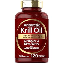 Antarctic Krill Oil 2000 mg 120 Softgels | Omega-3 EPA, DHA, with Astaxanthin Supplement Sourced from Red Krill | Maximum Strength | Laboratory Tested